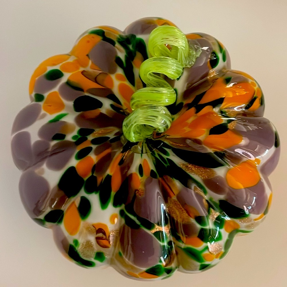 Vintage Murano Mottled Large Pumpkin Squash! Stunning! Unique OOAK!